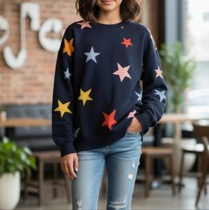 Old Navy Girl Sweatshirt Super soft Size XL 14-16 - Navy Blue with Colored Stars